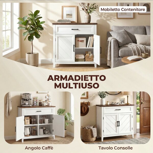 HOMCOM Credenza Moderna Rustico con Ripiano Regolabile, Spazio Contenitore e 2 Ante | Aosom Italy