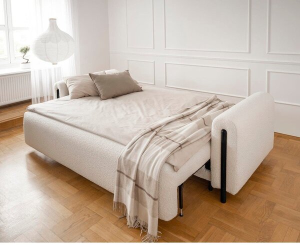 Divano avorio allungabile/con contenitore e rivestimento in bouclé 244 cm Arcadova – ELTAP