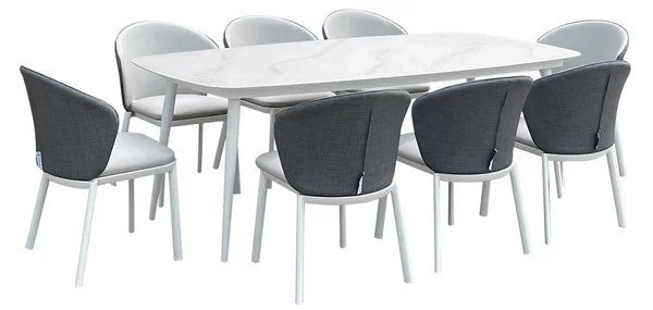 Set Tavolo Rettangolo e 6 Sedie da Giardino in Alluminio Freedom 180 Bianco