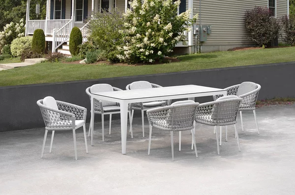 Set Tavolo Rettangolo e 6 Sedie da Giardino in Alluminio Venus Dining 180 Bianco