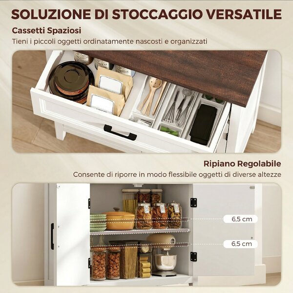 HOMCOM Credenza Moderna Rustico con Ripiano Regolabile, Spazio Contenitore e 2 Ante | Aosom Italy