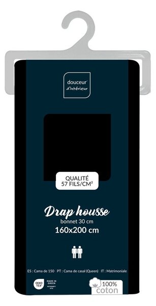 Lenzuolo con angoli nero in cotone 160x200 cm Lina – douceur d'intérieur