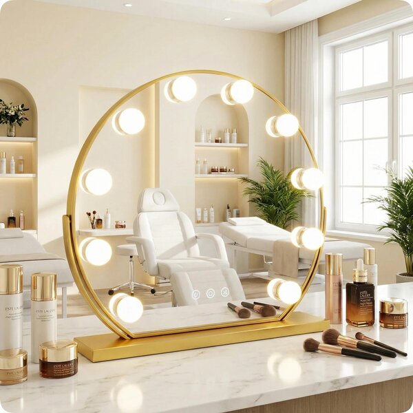 Specchio da trucco dorato 60 cm con 10 LED colore della luce