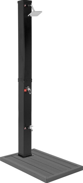 ML-Design doccia solare 40L 217cm quadrato nero con piastra di base grigio scuro, doccia solare da giardino con doccia a pedale e soffione a pioggia acqua calda fino a 60°C