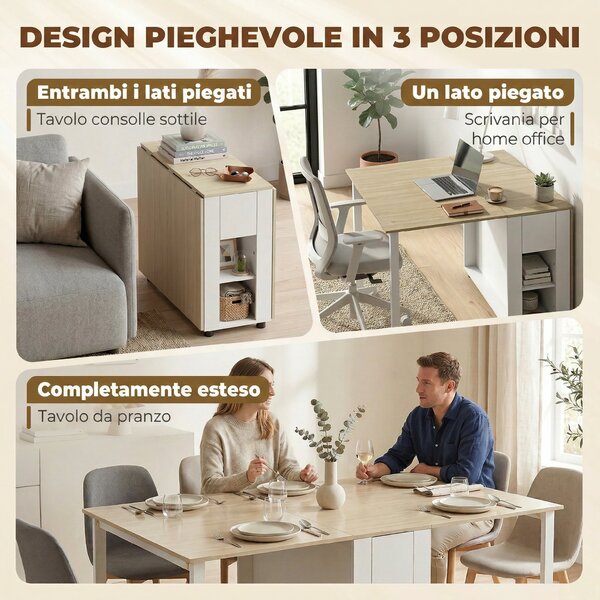 HOMCOM Tavolo Pieghevole per 6 Persone con 2 Cassetti e 4 Ripiani. | Aosom Italy