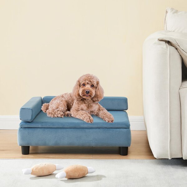 Divano per cani 'Salkonssad' con vano portaoggetti 60 x 45 x 24 cm in velluto blu