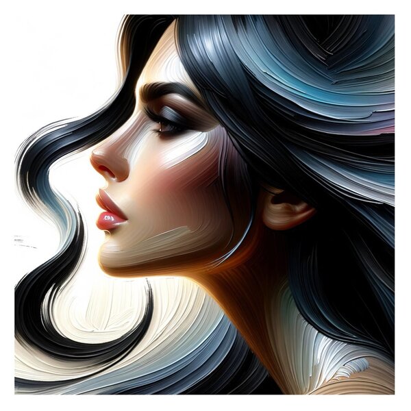 Quadro su tela – Profilo elegante con capelli colorati