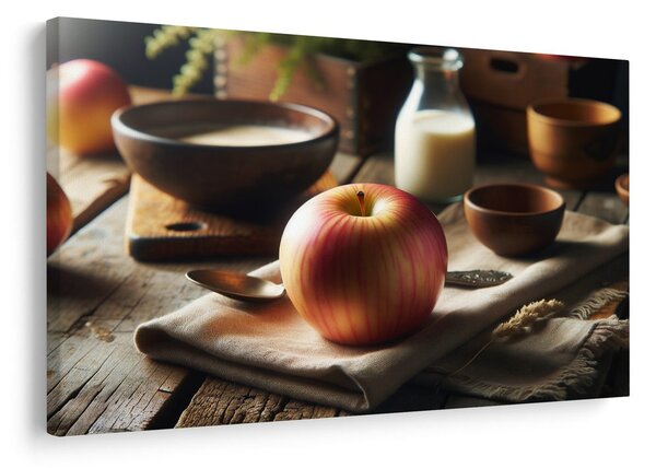 Quadro su tela – Mela su tavolo di legno