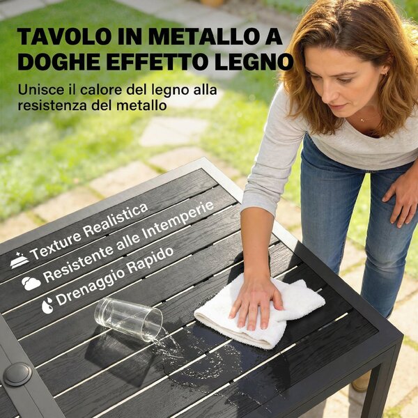 Outsunny Set da Pranzo Esterno 6 Persone, Tavolo e Sedie con Foro Ombrellone, Nero | Aosom Italy