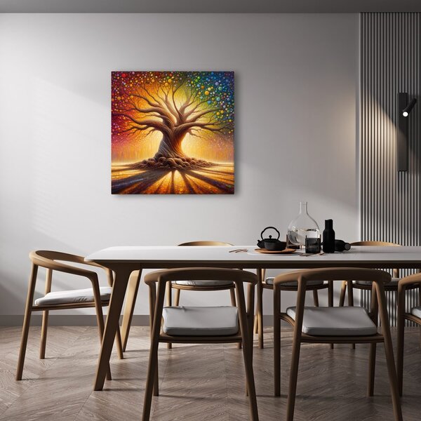 Quadro su tela – Albero della vita splendente con arcobaleno