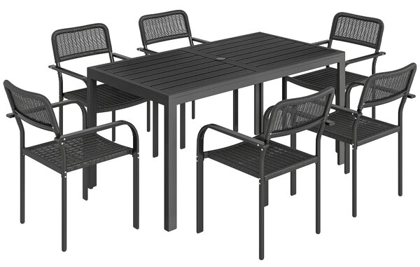 Outsunny Set da Pranzo Esterno 6 Persone, Tavolo e Sedie con Foro Ombrellone, Nero | Aosom Italy