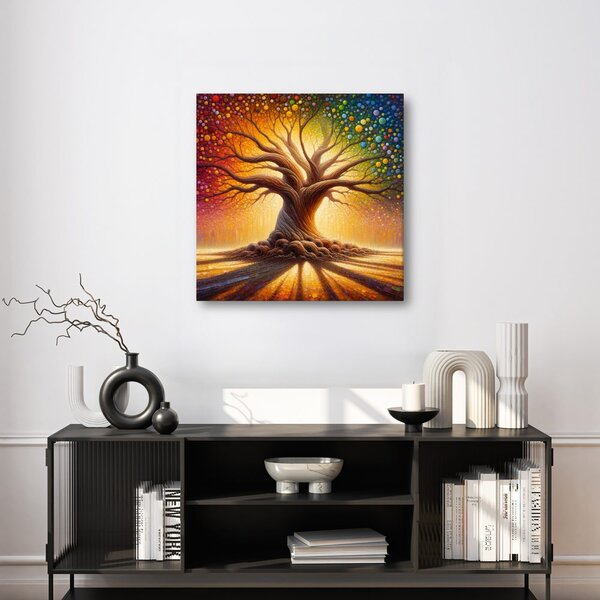 Quadro su tela – Albero della vita splendente con arcobaleno