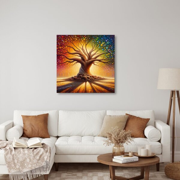 Quadro su tela – Albero della vita splendente con arcobaleno