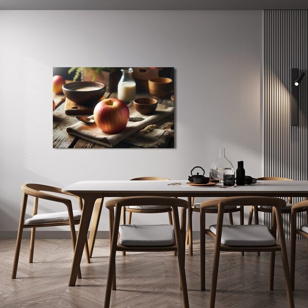 Quadro su tela – Mela su tavolo di legno