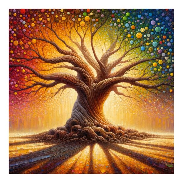 Quadro su tela – Albero della vita splendente con arcobaleno