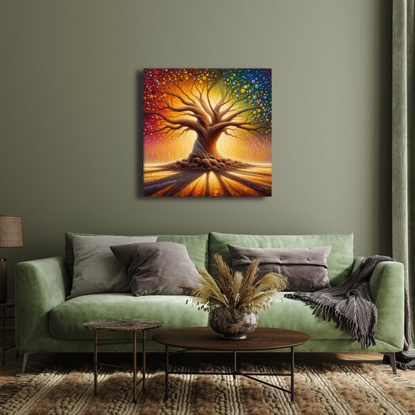 Quadro su tela – Albero della vita splendente con arcobaleno