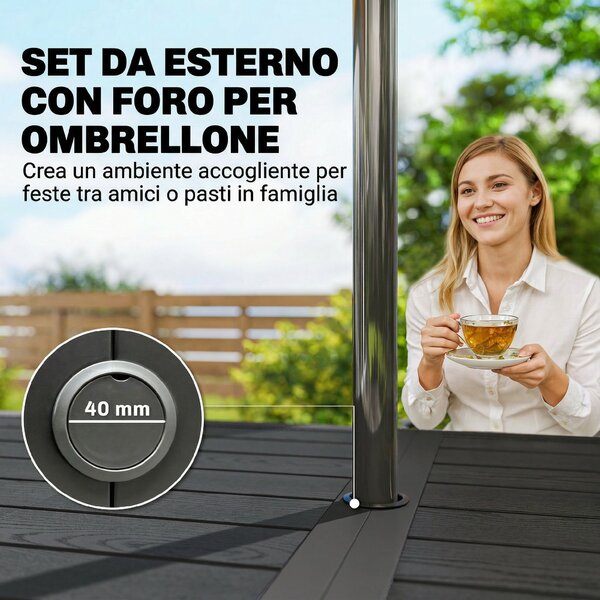 Outsunny Set da Pranzo Esterno 6 Persone, Tavolo e Sedie con Foro Ombrellone, Nero | Aosom Italy