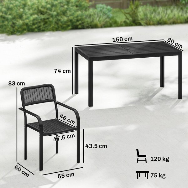 Outsunny Set da Pranzo Esterno 6 Persone, Tavolo e Sedie con Foro Ombrellone, Nero | Aosom Italy