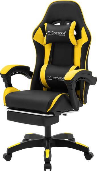 ML-Design sedia da gioco con poggiapiedi, Similcuoio giallo-nera, sedia da ufficio ergonomica con bracciolo poggiatesta cuscino lombare, sedia girevole regolabile