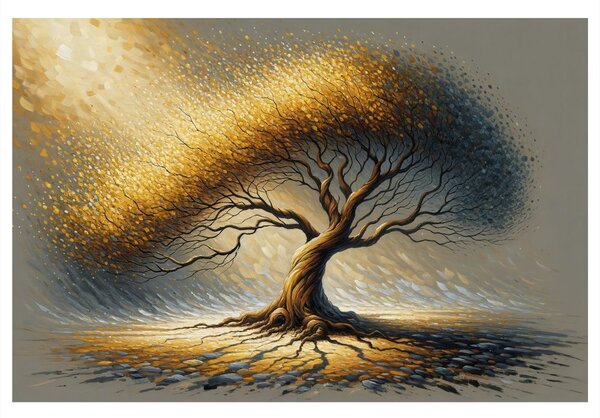 Quadro su tela – Albero della vita dorato nel vento