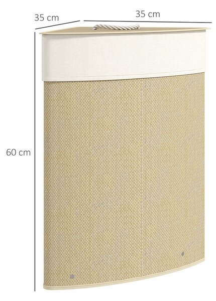HOMCOM Cesto Portabiancheria Angolare da 55L con Sacco Estraibile e Coperchio Removibile, in Bambù, 35x35x60 cm, Color Legno | Aosom Italy