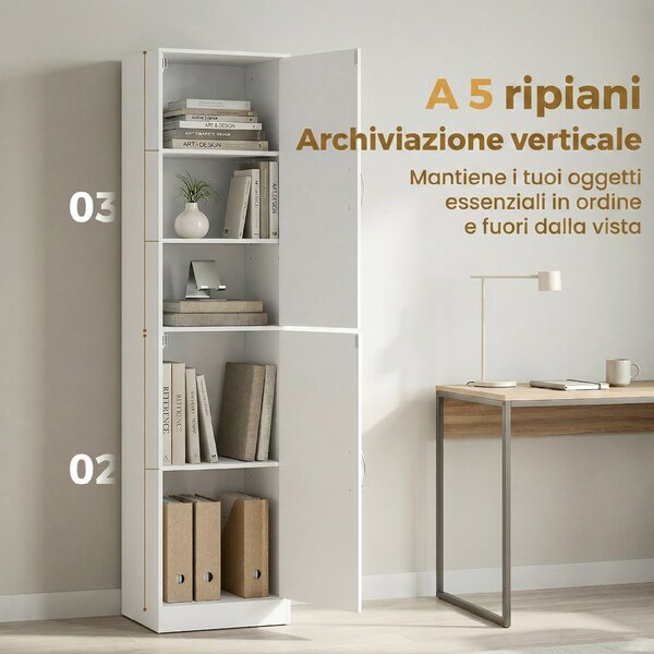 HOMCOM Libreria Alta 180 cm, moderna scaffalatura 5 ripiani regolabili per camera o studio. | Aosom Italy
