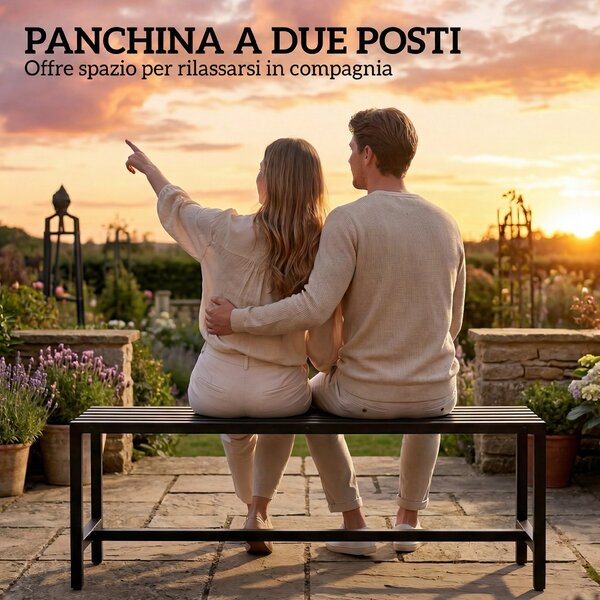 Outsunny Panchina Moderna Industriale da Esterno per Patio e Giardino, Senza Schienale, Nero | Aosom Italy