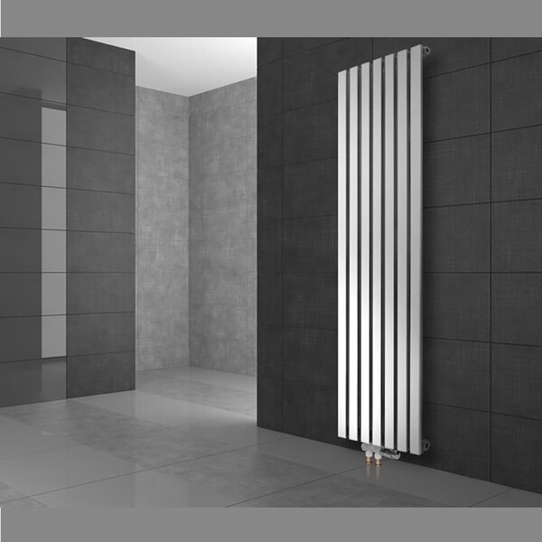 LuxeBath Design radiatore a pannello Stella attacco centrale 370 x 1400 mm Bianco con set di attacchi incl. termostato Pavimento di passaggio, senza elemento riscaldante