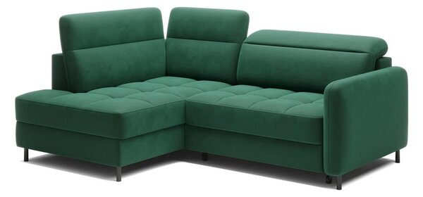 Divano angolare verde allungabile/con contenitore (con penisola a sinistra/a L) e rivestimento in velluto Barea – ELTAP
