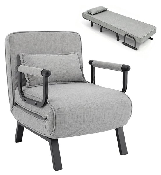 Divano letto KOMFOTTEU, poltrona reclinabile 3 in 1 con funzione letto e cuscino, divano letto con schienale e braccioli regolabili, adatto come letto per ospiti fino a 180 kg, con struttura in metallo, ideale per soggiorno e camera da letto