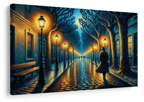 Quadro su tela – Strada notturna con lampioni