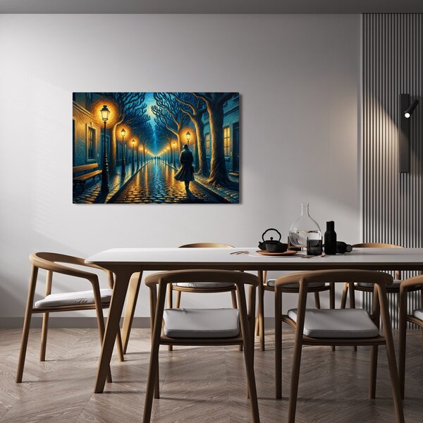 Quadro su tela – Strada notturna con lampioni