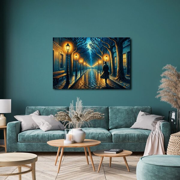 Quadro su tela – Strada notturna con lampioni