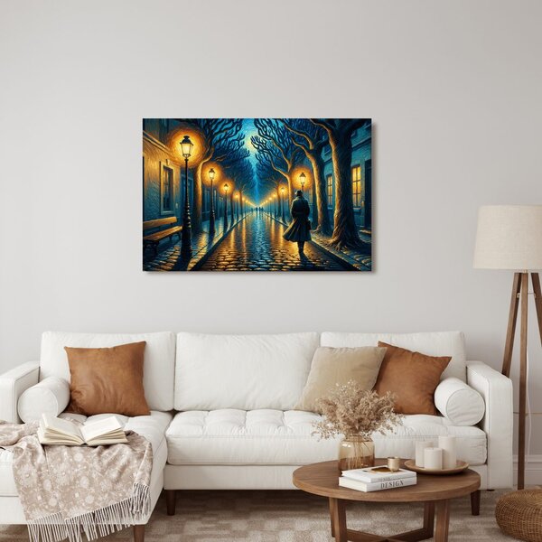 Quadro su tela – Strada notturna con lampioni