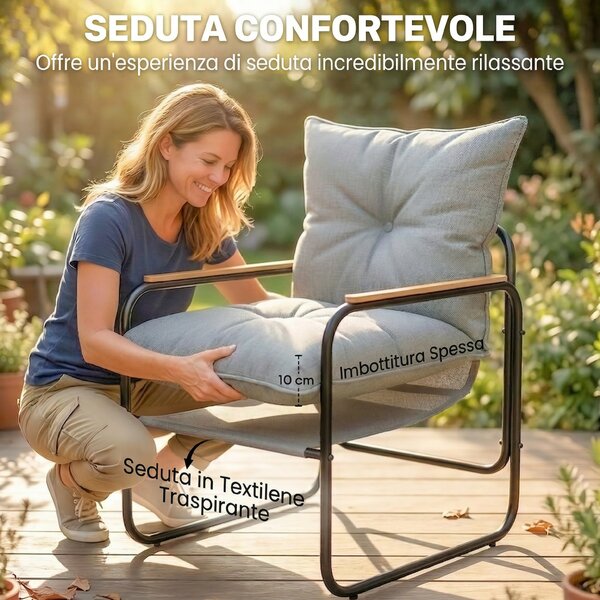 Outsunny Set Bistrò 3 Pezzi, Mobili Esterno Metallo con Cuscini, Grigio Scuro | Aosom Italy