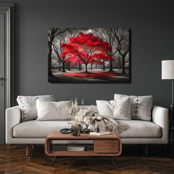 Quadro su tela – Albero della vita rosso nel bosco