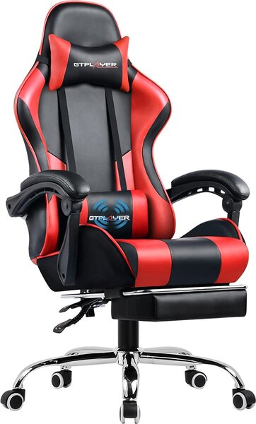 GTPLAYER Sedia da ufficio Sedia da gioco Poltrona da gioco massaggiante Sedia da gioco ergonomica con poggiapiedi, poggiatesta cuscino lombare massaggiante, sedia da gioco imbottita, sedia girevole