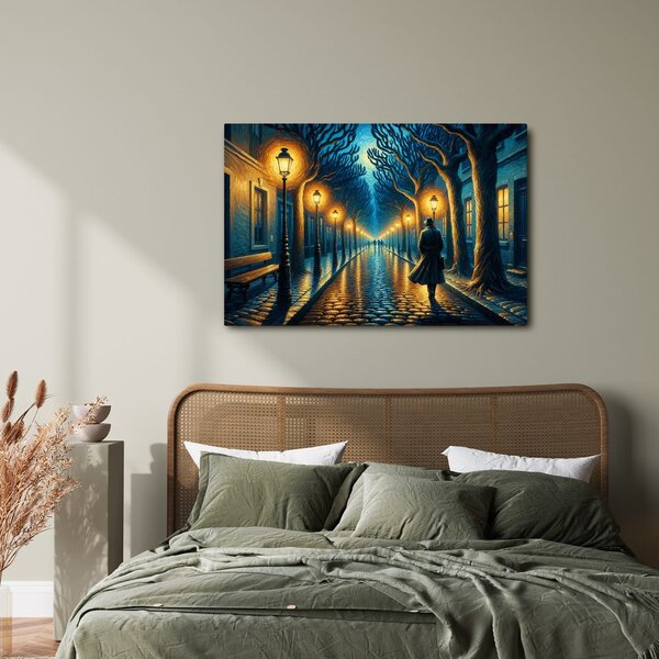 Quadro su tela – Strada notturna con lampioni