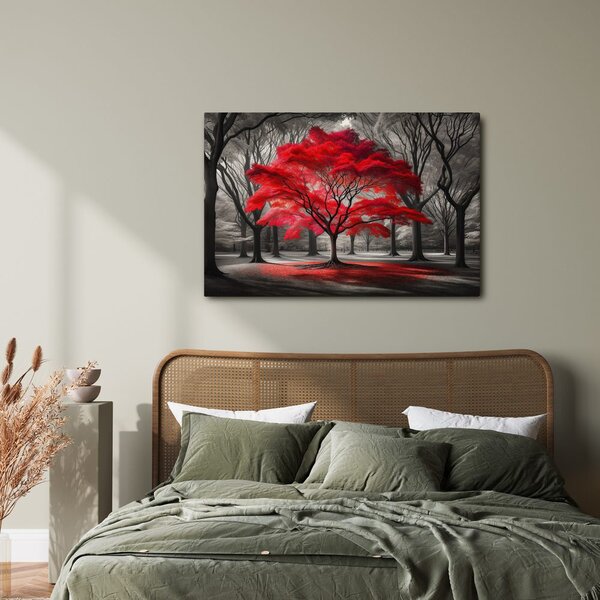 Quadro su tela – Albero della vita rosso nel bosco