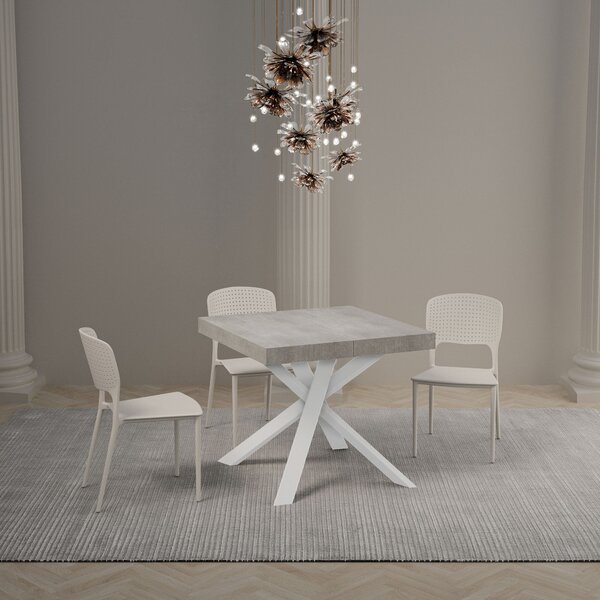Tavolo Allungabile 90-194x90x76 cm Clerk Cemento Gambe Bianche
