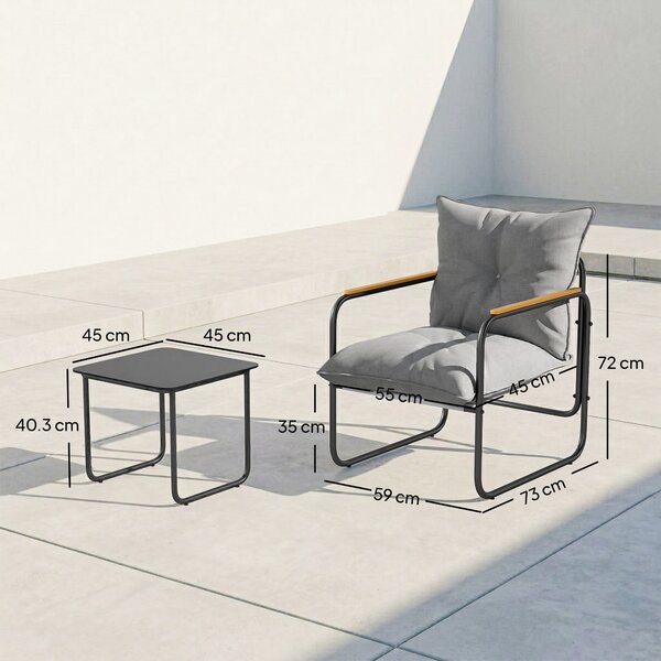 Outsunny Set Bistrò 3 Pezzi, Mobili Esterno Metallo con Cuscini, Grigio Scuro | Aosom Italy