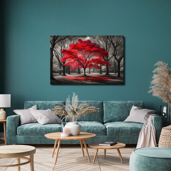 Quadro su tela – Albero della vita rosso nel bosco