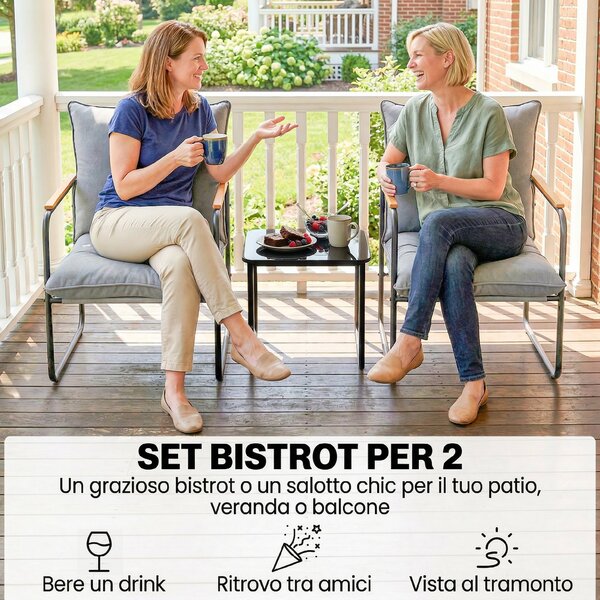 Outsunny Set Bistrò 3 Pezzi, Mobili Esterno Metallo con Cuscini, Grigio Scuro | Aosom Italy