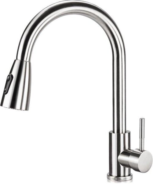 Miscelatore da cucina estraibile, orientabile a 360°, due modalità di getto, regolazione separata dell'acqua calda e fredda, acciaio inossidabile spazzolato (argento)