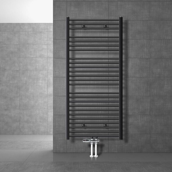 LuxeBath radiatore bagno attacco centrale 750 x 1500 mm antracite curvo con termostato e set di collegamento Radiatore a pavimento Passage, senza elemento riscaldante