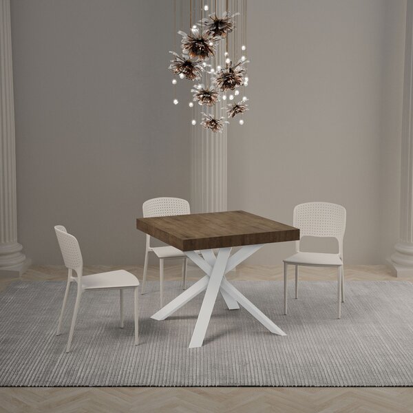 Tavolo Allungabile 90-194x90x76 cm Clerk Noce Gambe Bianche