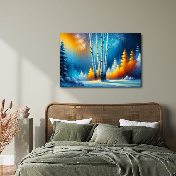 Quadro su tela – Paesaggio invernale con alberi colorati