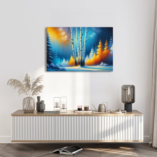 Quadro su tela – Paesaggio invernale con alberi colorati