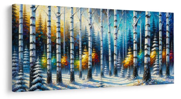 Quadro su tela – Boschetto di betulle all'alba