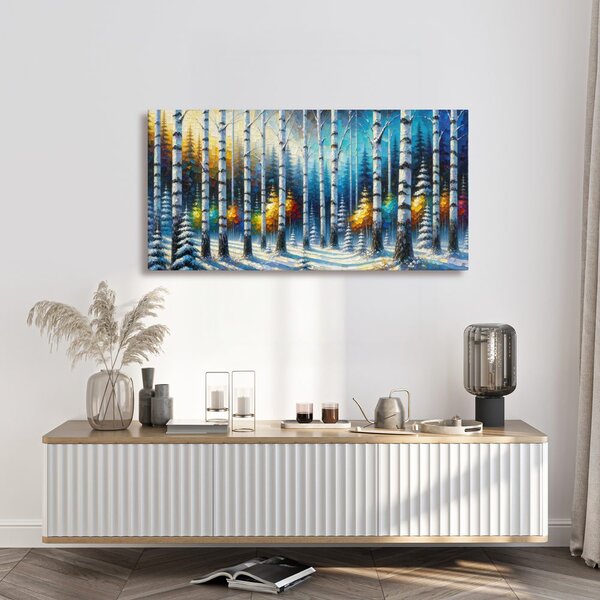 Quadro su tela – Boschetto di betulle all'alba